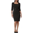 thumbnail image 1 of Hobemty Women's Vintage Pencil Dress Square Neck Puff Sleeve Belted Dresses, 1 of 7