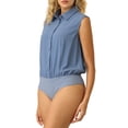 thumbnail image 1 of INSPIRE CHIC Women's Work Bodysuit Tops Button Down Sleeveless Leotard Shirt M Grey Blue, 1 of 5