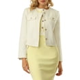 thumbnail image 1 of INSPIRE CHIC Women's Work Cropped Blazer Long Sleeve Elegant Tweed Jacket L Cream White, 1 of 5