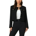 thumbnail image 1 of INSPIRE CHIC Women's Work Cropped Blazer Long Sleeve Elegant Tweed Jacket S Black, 1 of 6