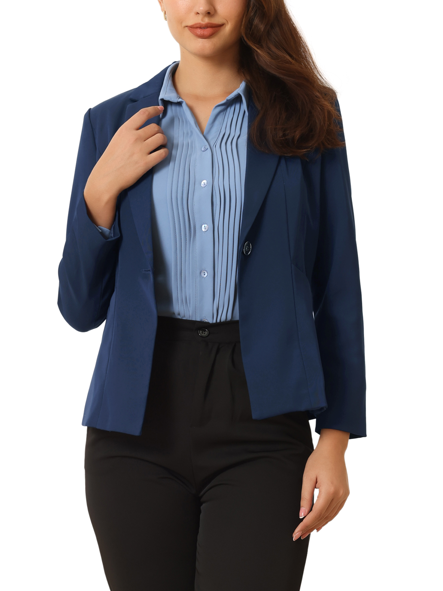Hobemty Women's Workwear Blazers Shawl Collar One Button Business Suit