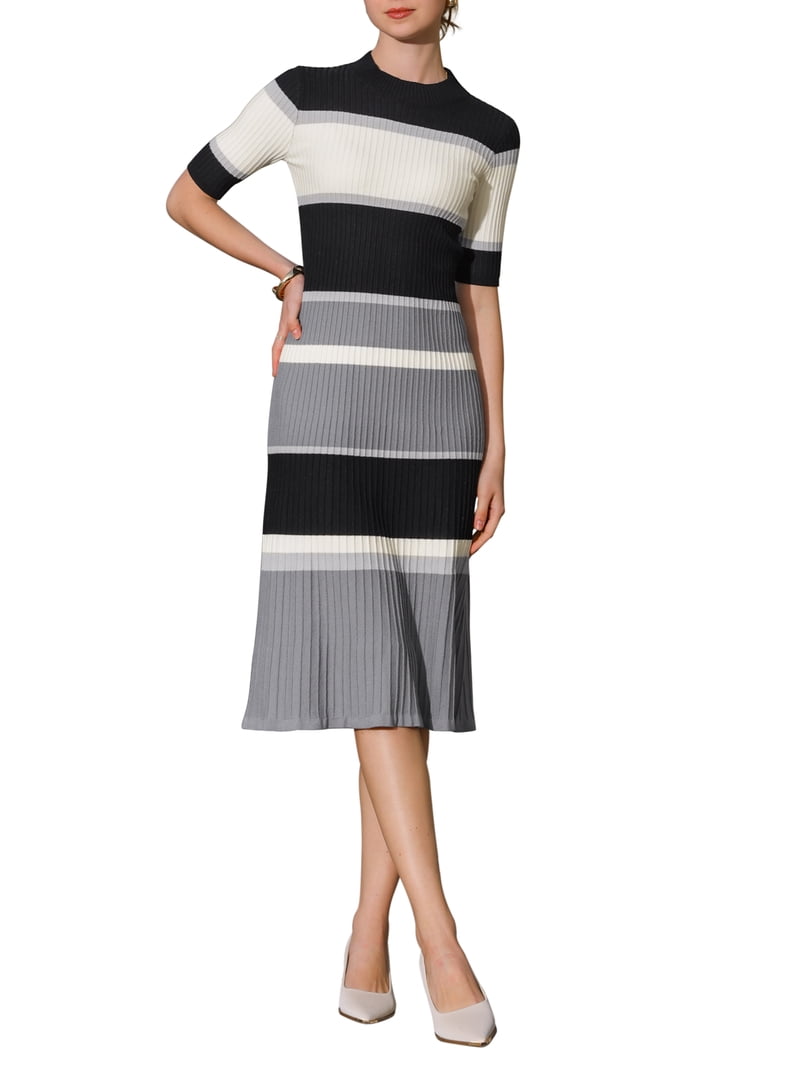 knee length dresses for ladies Moon Dance Open Back Short Sleeve Knit Midi Dress Beige– Selfie Leslie main image 0