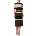 thumbnail image 1 of INSPIRE CHIC Womens Knit Striped Dresses 2024 Short Sleeve Midi Ribbed Sweater Dress XL Dark Khaki, 1 of 4