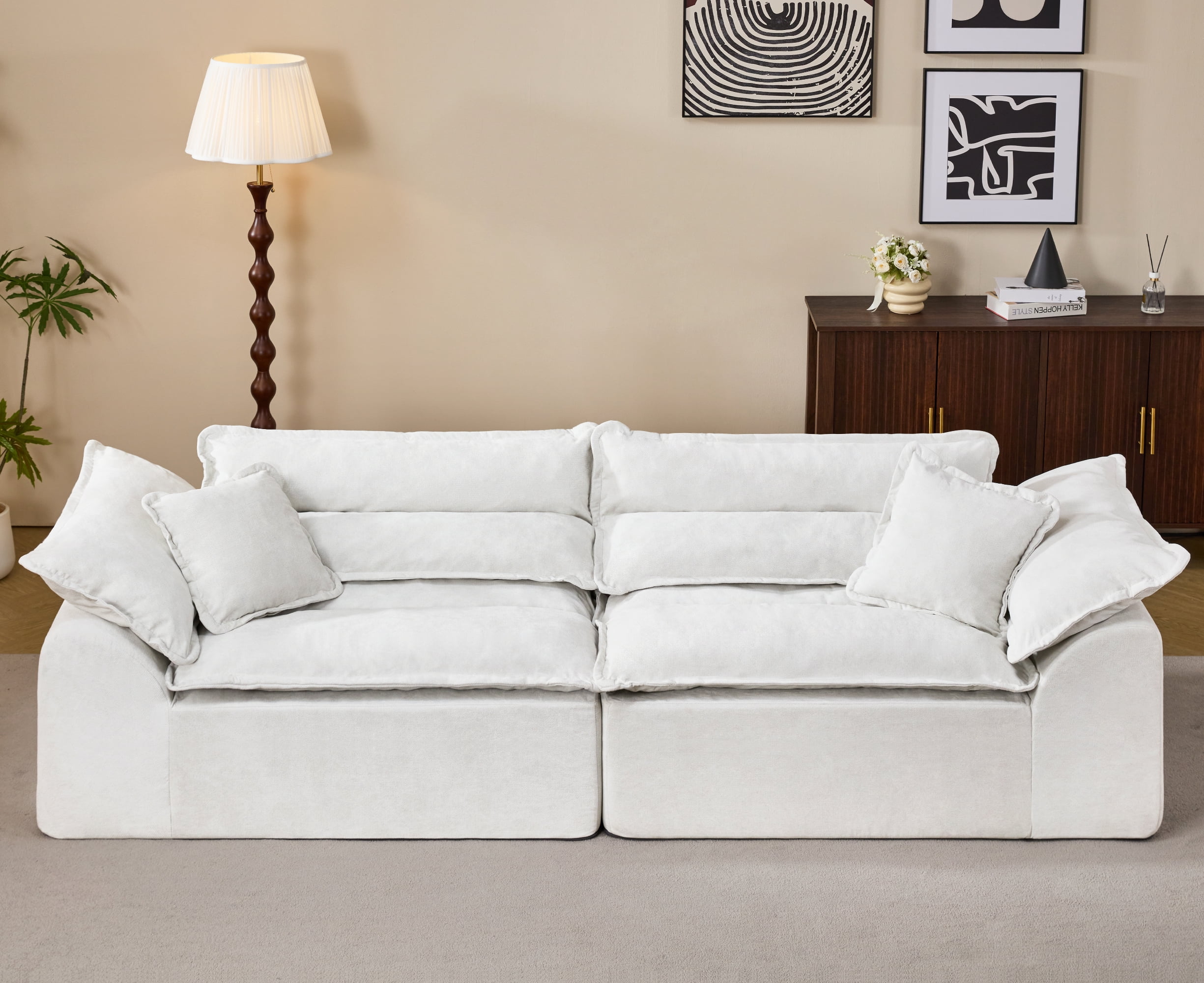 Hobestluk 104" Sectional Sofa Couches 3 Seater Modular Sofa, Boneless Couch, Cloud Couch with Removable Cushion, Modular Sectional Couches for Living Room(Beige)
