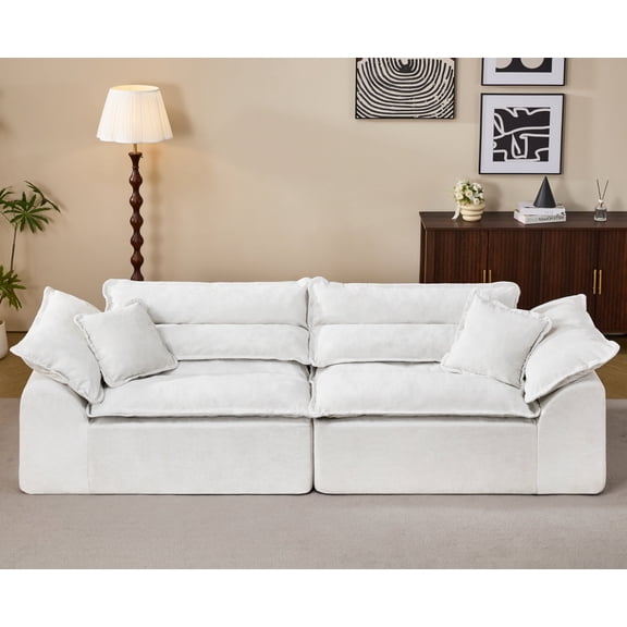 Hobestluk 104" Sectional Sofa Couches 3 Seater Modular Sofa, Boneless Couch, Cloud Couch with Removable Cushion, Modular Sectional Couches for Living Room(Beige)