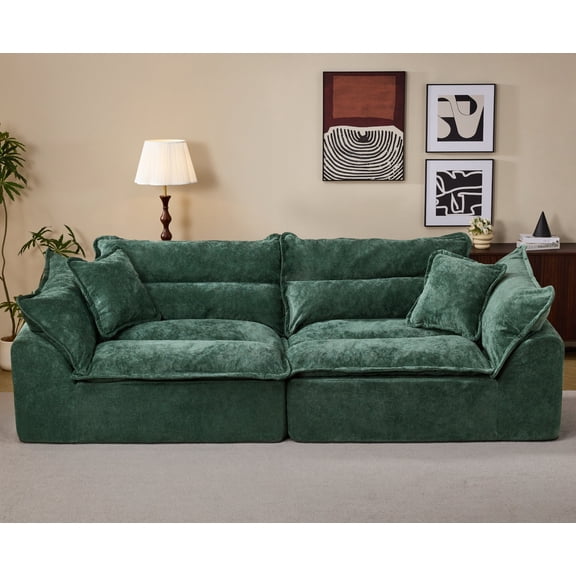 Hobestluk 104" Sectional Sofa Couches 3 Seater Modular Sofa, Boneless Couch, Cloud Couch with Removable Cushion, Modular Sectional Couches for Living Room(Green)