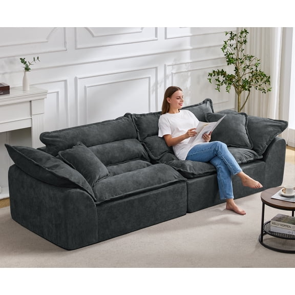 Hobestluk 104" Sectional Sofa Couches 3 Seater Modular Sofa, Cloud Couch with Removable Cushion, Boneless Couch, Modular Sectional Couches for Living Room (Dark Grey)