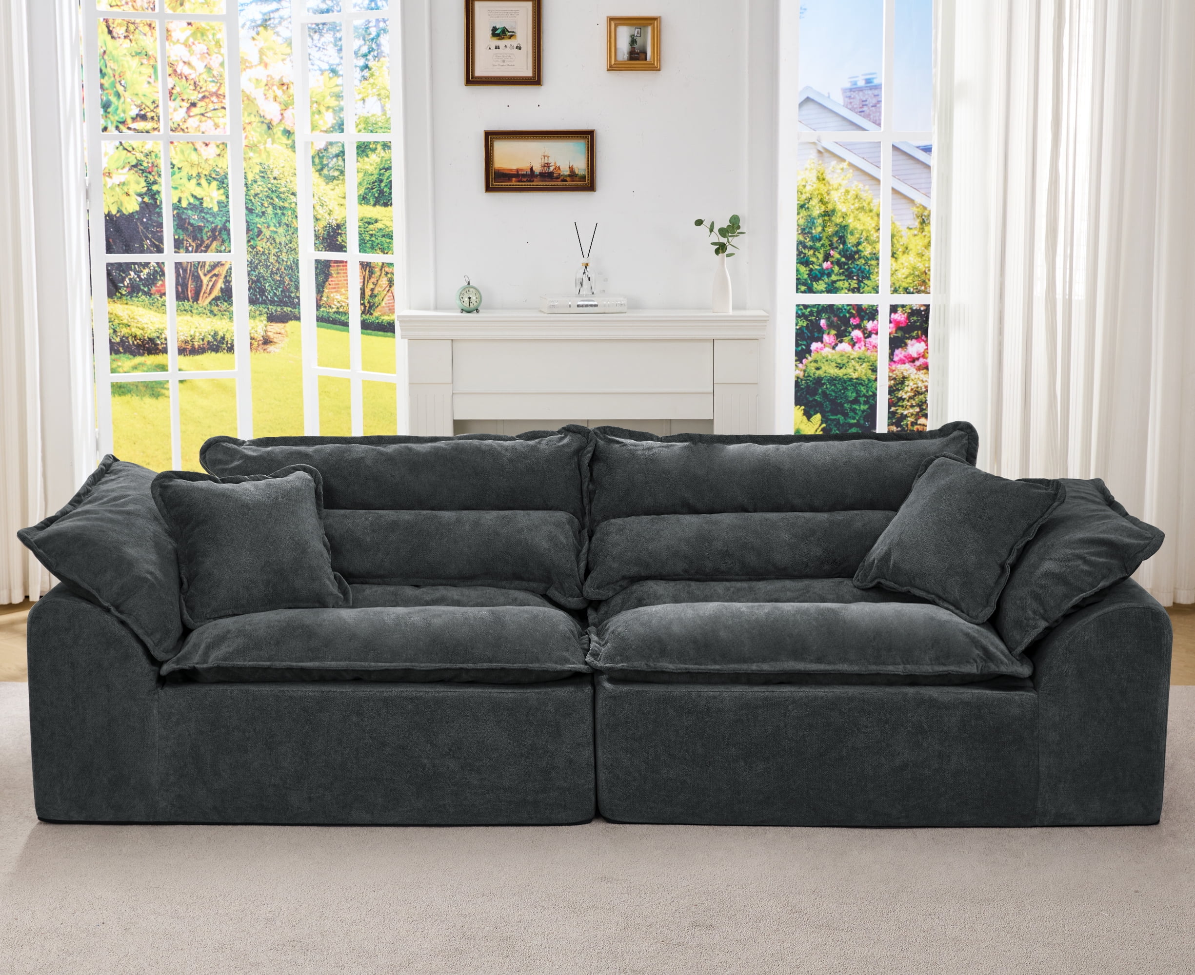 Hobestluk 104" Sectional Sofa Couches 3 Seater Modular Sofa, Cloud Couch with Removable Cushion, Boneless Couch, Modular Sectional Couches for Living Room (Dark Grey)