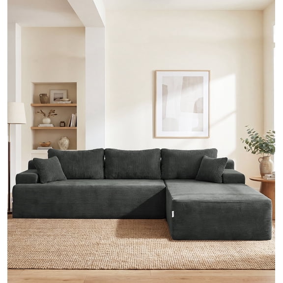 Hobestluk 108" Modular Sectional Sofa Cloud Sofa with Oversized Chaise L Shaped Couch Boneless Sectional Couch Memory Foam Couch for Living Room Apartment (Corduroy Grey, 108" Right Facing Chaise)
