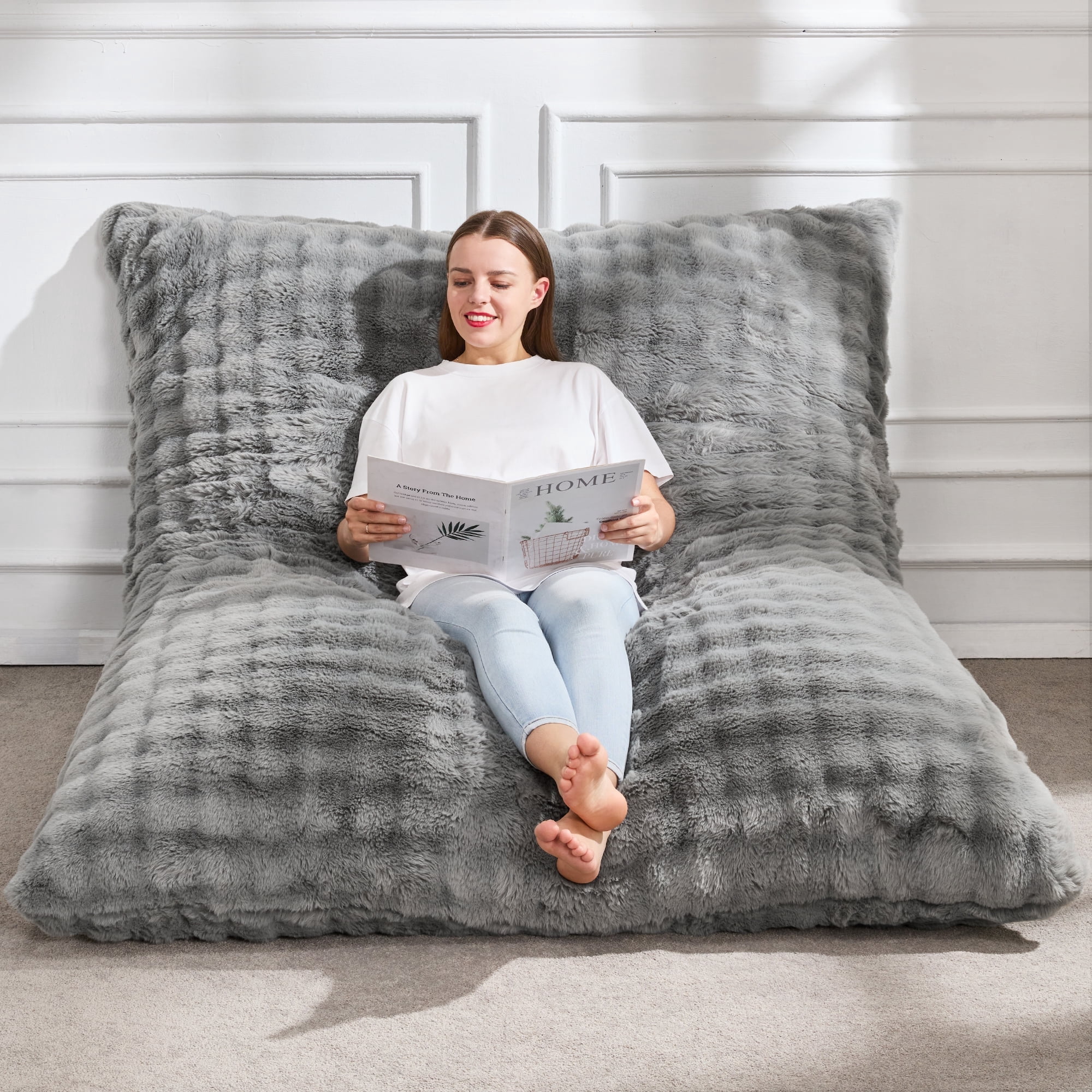 Hobestluk 3 in 1 Bean Bag Chair Giant Bean Bag Chairs for Adults with Bubble Cover Convertible Bean Bag Floor Cushion with Machine Washable Cover for Living Room (Bubble Grey)
