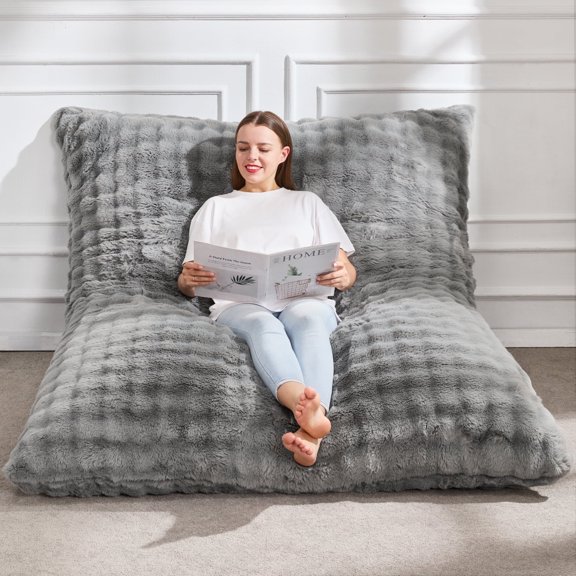 Hobestluk 3 in 1 Bean Bag Chair Giant Bean Bag Chairs for Adults with Bubble Cover Convertible Bean Bag Floor Cushion with Machine Washable Cover for Living Room (Bubble Grey)