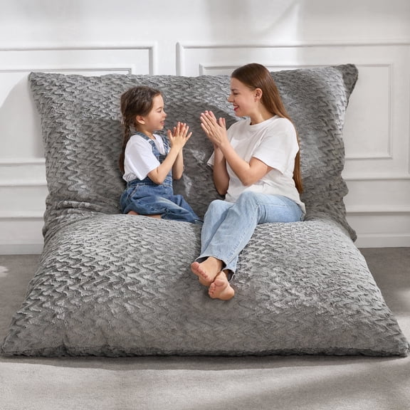 Hobestluk 3 in 1 Bean Bag Chair Giant Bean Bag Chairs for Adults with Chevron Plush Fur Cover Convertible Bean Bag Floor Cushion with Machine Washable Cover for Living Room (Chevron Plush Grey)