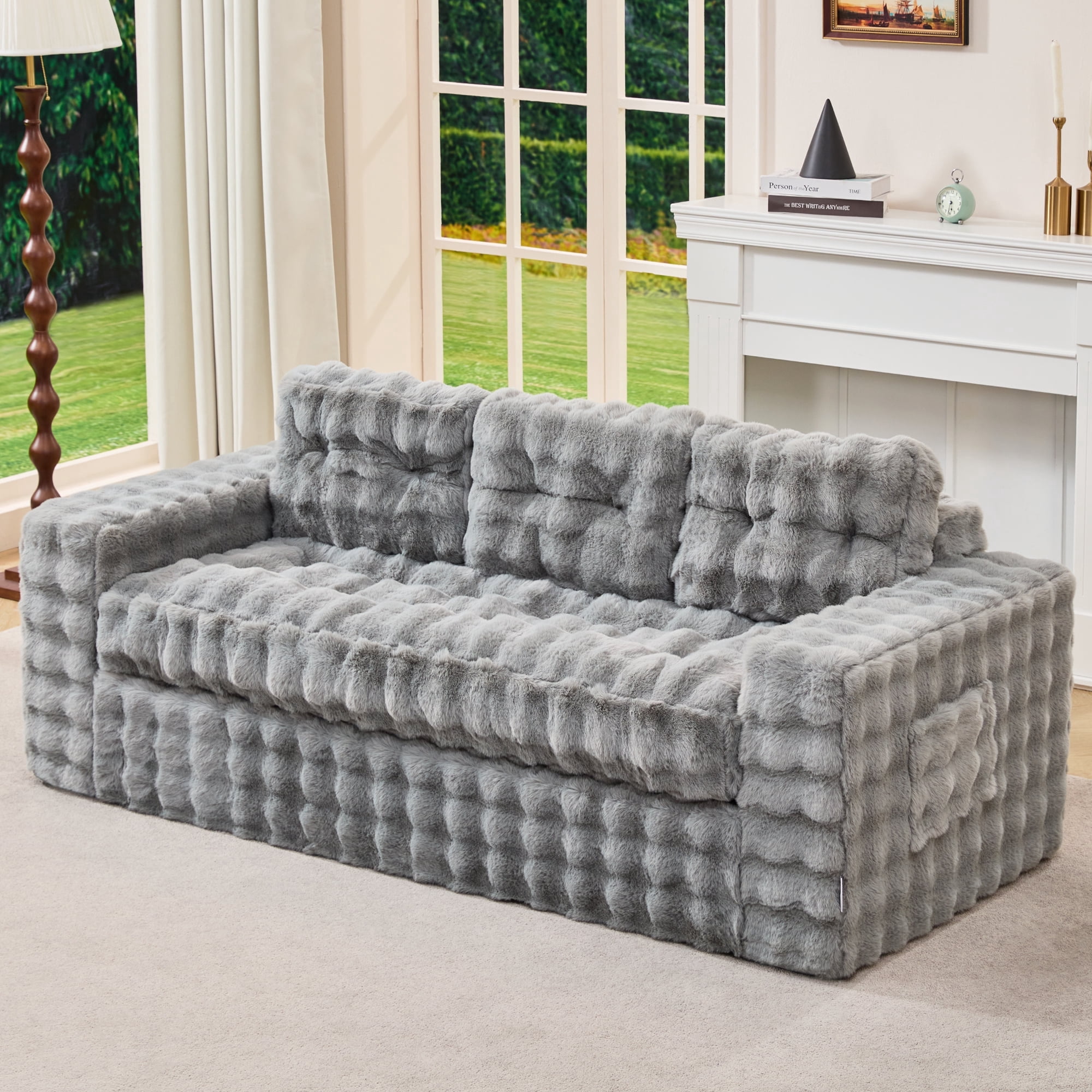 Hobestluk 3-Seater Sofa Boneless Couch with Tufted Button Design 2 in 1 Comfy Cloud Couch Oversized Sofa for Living Room Bedroom Apartment or Office (Grey, 3 Seater)