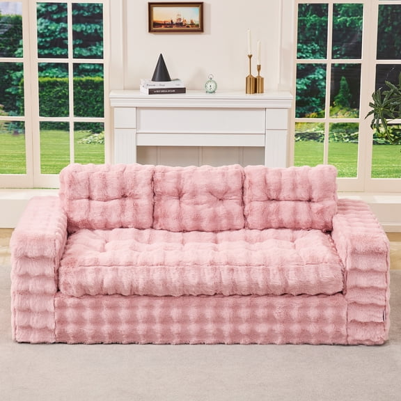 Hobestluk 3-Seater Sofa Boneless Couch with Tufted Button Design 2 in 1 Comfy Cloud Couch Oversized Sofa for Living Room Bedroom Apartment or Office (Pink, 3 Seater)