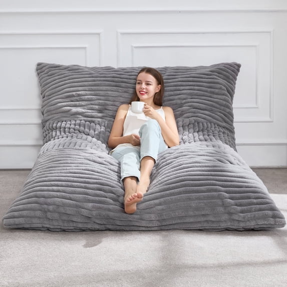 Hobestluk 3 in 1 Bean Bag Chair Giant Bean Bag Chairs Convertible Bean Bag Floor Cushion with Machine Washable Cover, Beanbag Chairs for Adult (Grey)