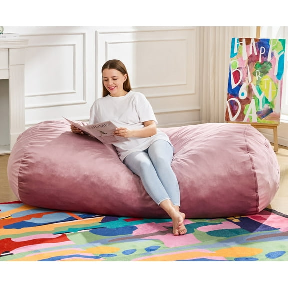 Hobestluk 5FT Bean Bag Chair Large Beanbag Lounger with Removable Cover Adult Bean Bag Chair with Portable Handle Desgin for Living Room Bedroom (Pink, 5FT)
