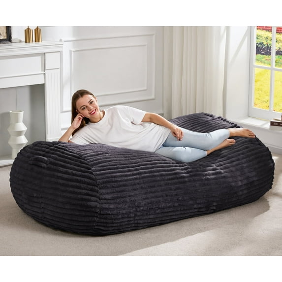 Hobestluk 5FT Bean Bag Chairs Adult Bean Bag with Portable Handle Comfy Large Bean Bag Lounge Chair with Removable Cover for Living Room Bedroom (Stripe Dark Grey, 5FT)