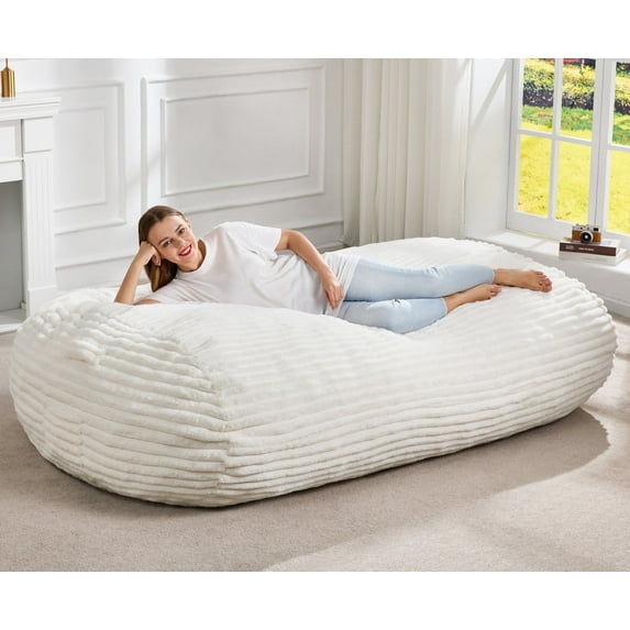 Hobestluk 5FT Bean Bag Chairs Adult Bean Bag with Portable Handle Comfy Large Bean Bag Lounge Chair with Removable Cover for Living Room Bedroom (Stripe White, 5FT)