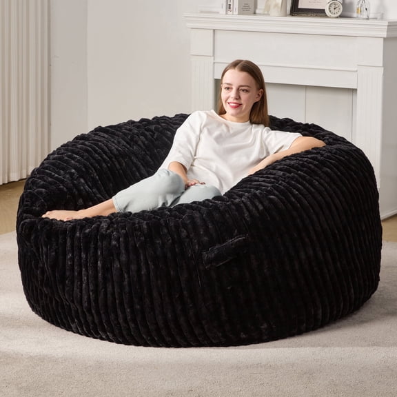 Hobestluk 5ft Bean Bag Chairs for Adults Large Beanbag Chair with Stripe Plush Cover for Living Room Bedroom Dorm Office -Black (50” x 50” x 24”)