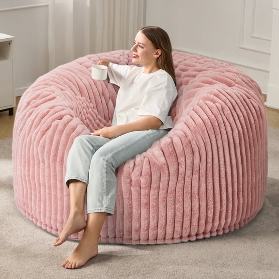 Hobestluk 5ft Bean Bag Chairs for Adults Large Beanbag Chair with Stripe Plush Cover Big Bean Bag Chair for Living Room Bedroom Dorm Office