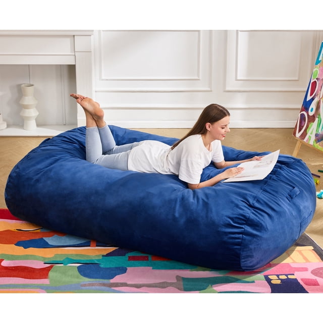 Hobestluk 6FT Bean Bag Chair Large Beanbag Lounger with Removable Cover Adult Bean Bag Chair with Portable Handle Desgin for Living Room Bedroom (Blue, 6FT)
