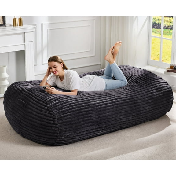 Hobestluk 6FT Bean Bag Chairs Adult Bean Bag with Portable Handle Comfy Large Bean Bag Lounge Chair with Removable Cover for Living Room Bedroom (Stripe Dark Grey, 6FT)