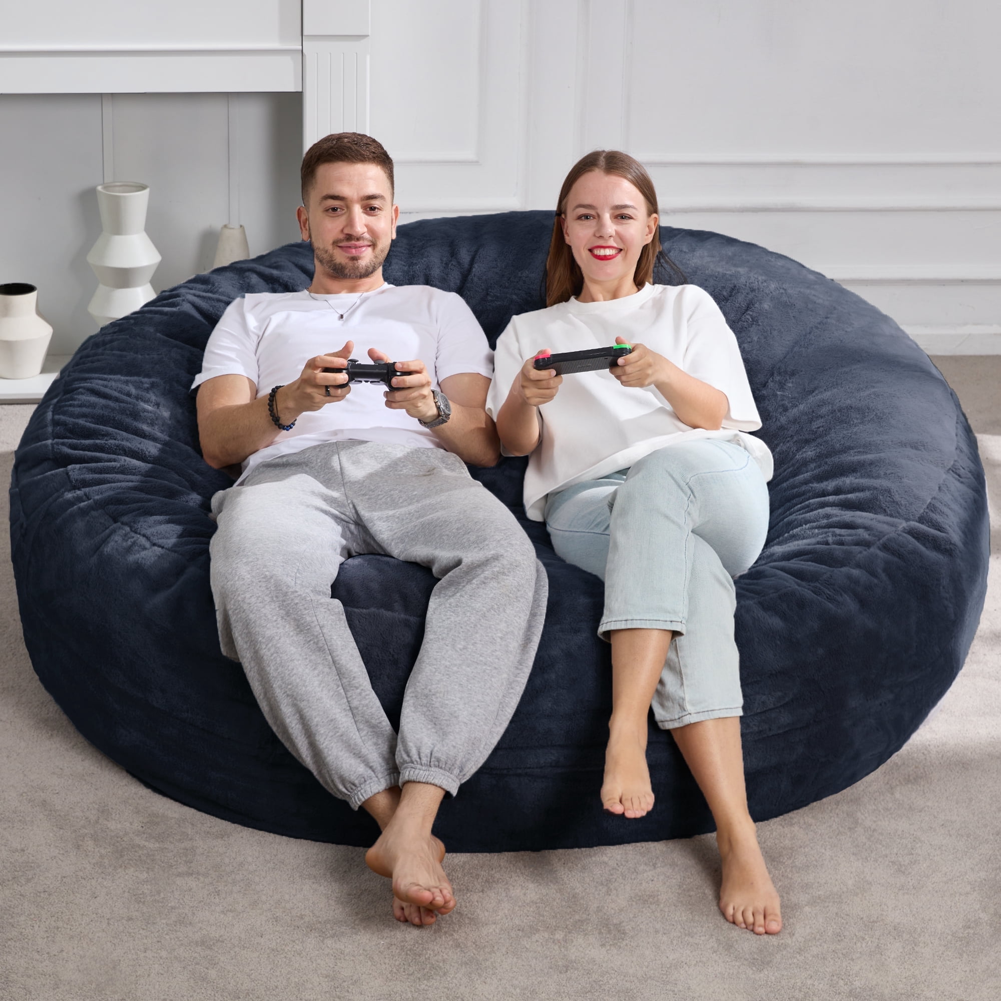 Hobestluk 6ft Bean Bag Chairs for Adults Large Beanbag Chair with Plush Faux Fur Cover Big Bean Bag Chair for Living Room Bedroom Dorm Office - Dark Grey (70" x 70" x 15")