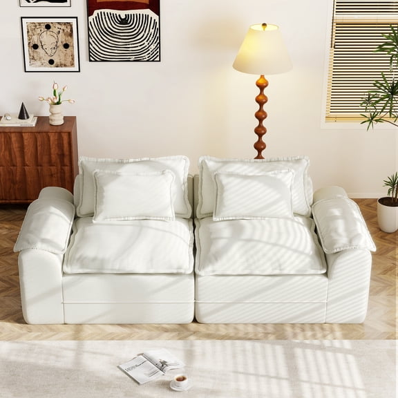 Hobestluk 87" Cloud Sectional Couch Loveseat with Deep Seat 2-Seater with Removable Cover Large Sofa Couch for Living Room (Beige, Loveseat Sofa)