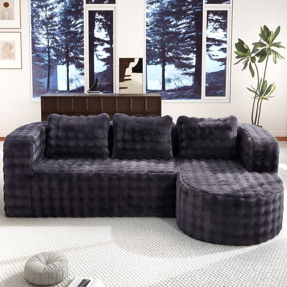 Hobestluk 96" Cloud Sectional Couch Modern Boneless Couch 3 Seater with Oversized Chaise L Shaped Modular Sofa Couches for Living Room Apartment (Bubble Grey, Right Facing Chaise)