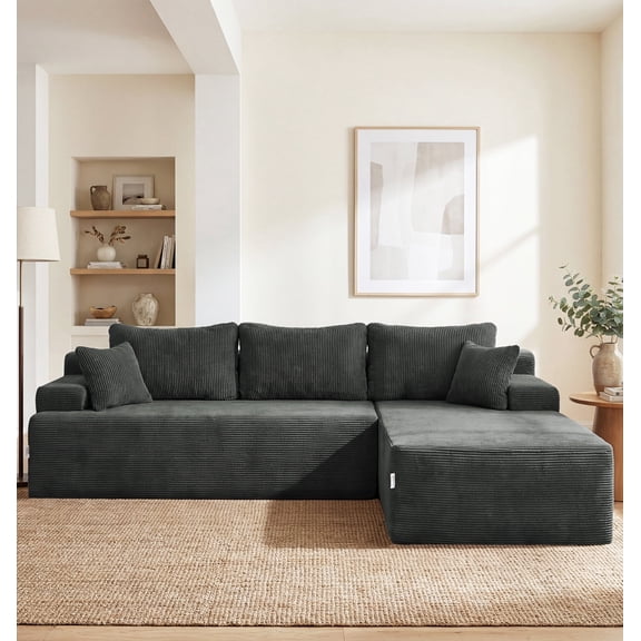 Hobestluk 96" Modular Sectional Sofa Cloud Sofa with Oversized Chaise L Shaped Couch Boneless Sectional Couch Memory Foam Couch for Living Room Apartment (Corduroy Grey, 96" Right Facing Chaise)