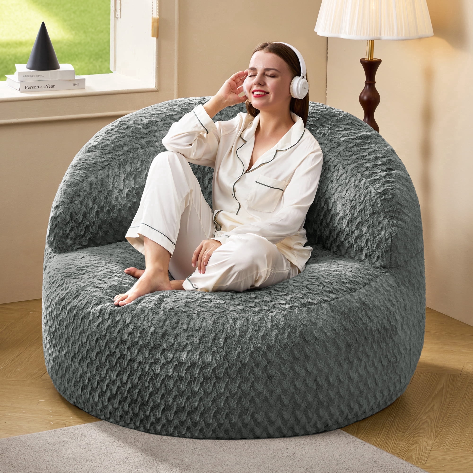 Big Joe Milano Bean Bag Chair, Leopard Print Plushie Fur, Soft