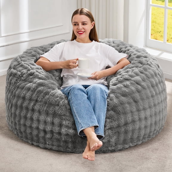 Hobestluk Bean Bag Chairs 3ft Beanbag Chair with Filler Adult Bean Bags with Fluffy & Machine Washable Cover, Giant Bean Bag Chairs for Adults (Grey, 3FT-36" x 36" x 22")
