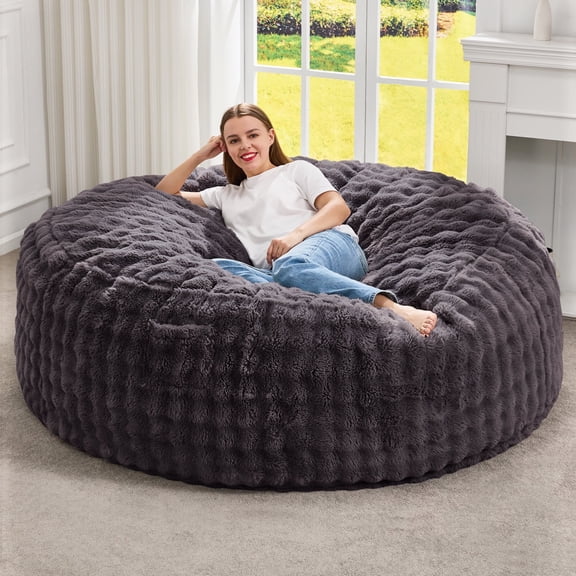 Hobestluk Bean Bag Chairs 5ft Beanbag Chair with Filler Adult Bean Bags with Fluffy & Machine Washable Cover, Giant Bean Bag Chairs for Adults (Dark Grey, 5FT-50" x 50" x 24")
