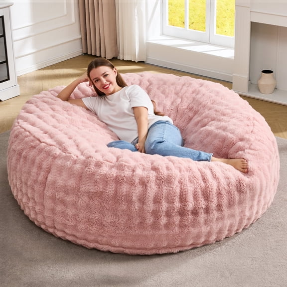 Hobestluk Bean Bag Chairs 5ft Beanbag Chair with Filler Adult Bean Bags with Fluffy & Machine Washable Cover, Giant Bean Bag Chairs for Adults (Pink, 5FT-50" x 50" x 24")