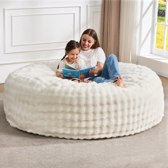 Hobestluk Bean Bag Chairs 6ft Beanbag Chair with Filler Adult Bean Bags with Fluffy & Machine Washable Cover, Giant Bean Bag Chairs for Adults (White, 6FT-70" x 70" x 15")
