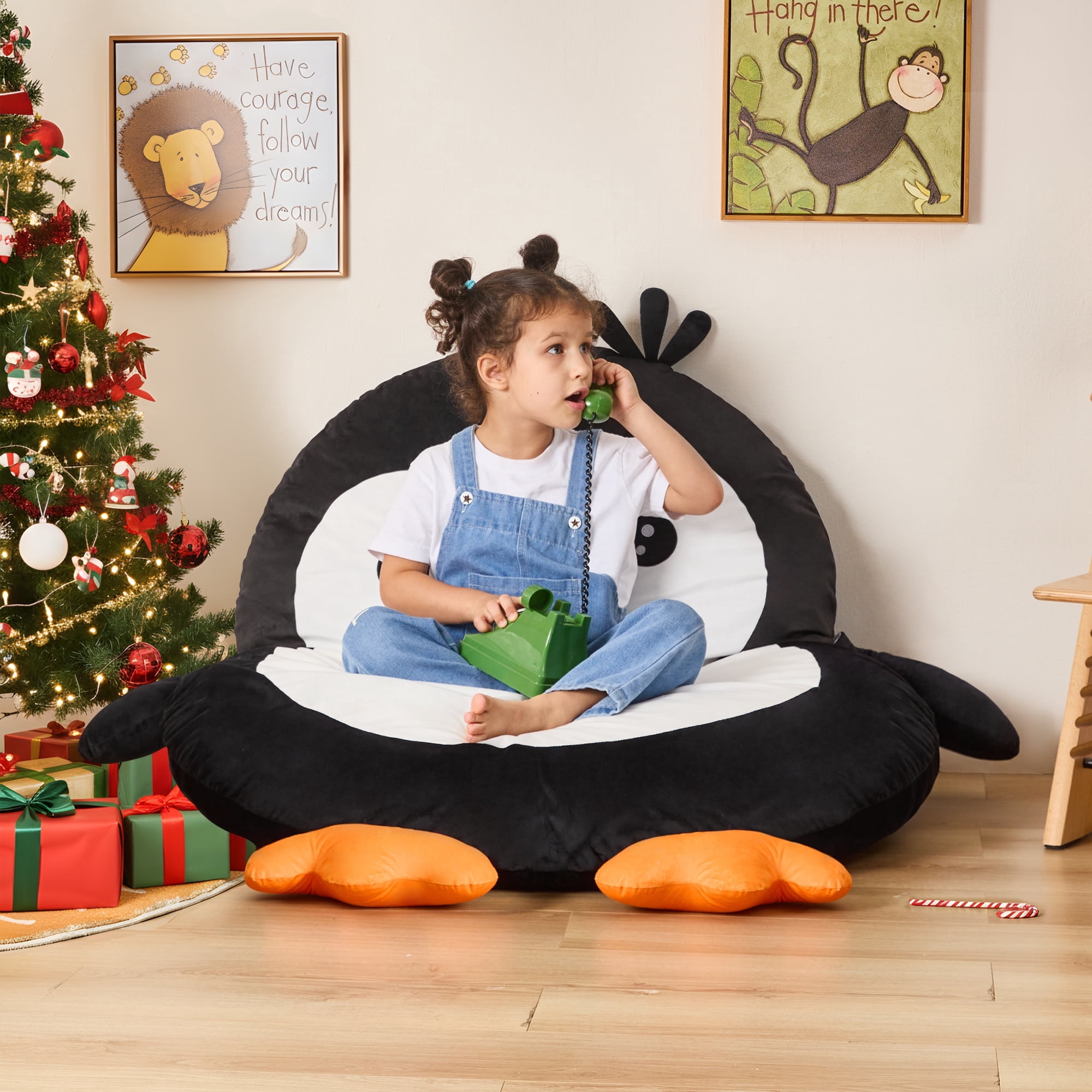 Hobestluk Bean Bag Chairs Bean Bag Floor Cushion Sleeping Mat Bean Bag Chair for Adults Beanbag Lounger for Living Room Bedroom or Playroom (Black, Medium, Penguin)