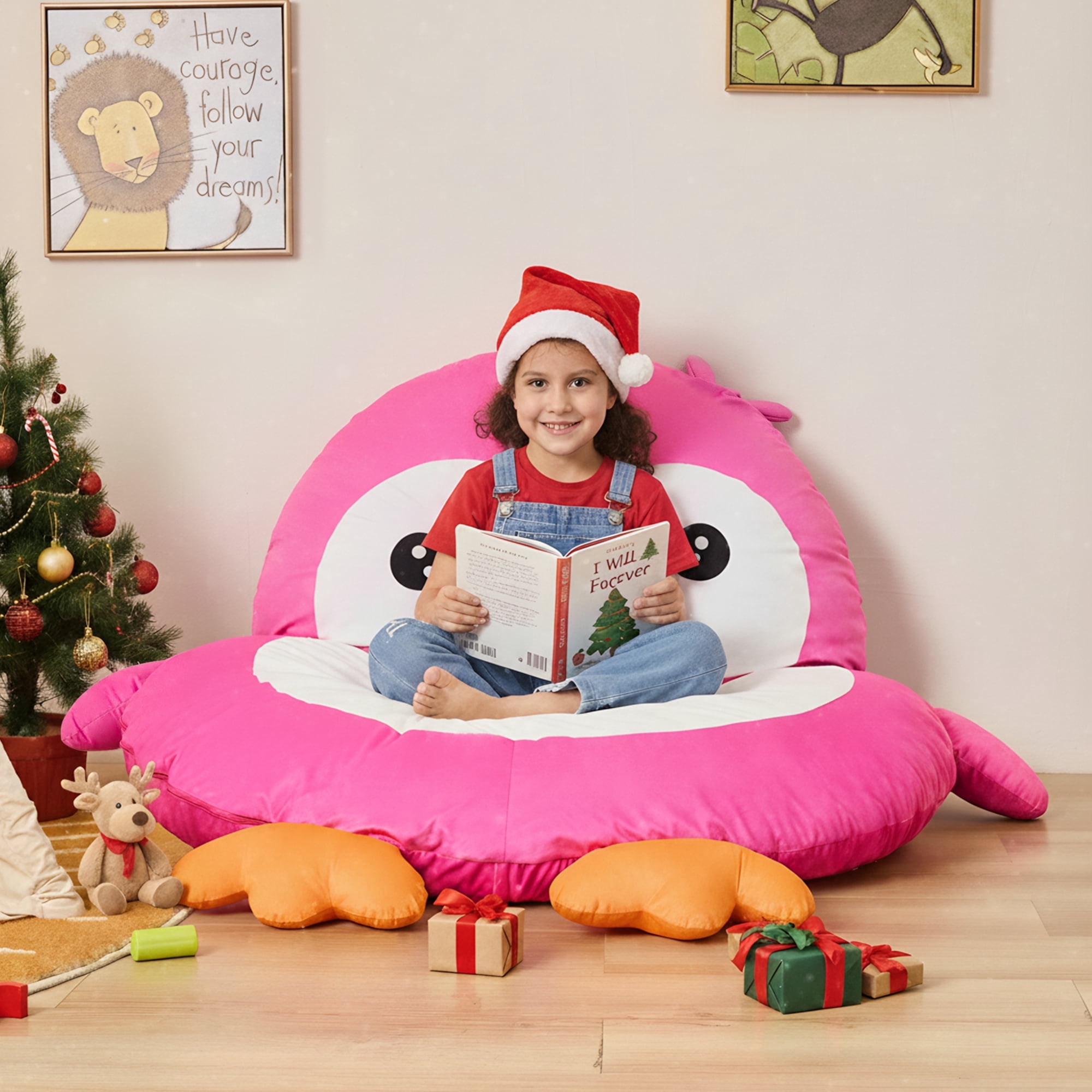 Hobestluk Bean Bag Chairs Bean Bag Floor Cushion Sleeping Mat Bean Bag Chair for Adults Beanbag Lounger for Living Room Bedroom or Playroom (Pink, Medium, Penguin)