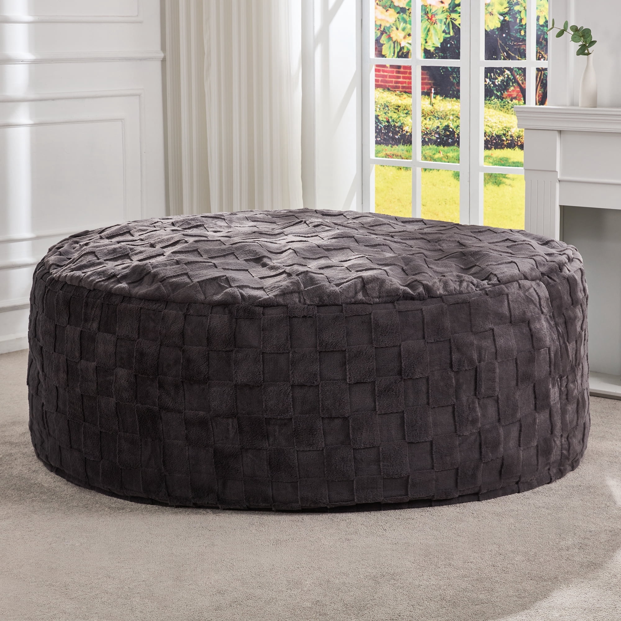 Hobestluk Bean Bag Chairs Beanbag Chair with Filler Adult Bean Bags with Fluffy Cover, Giant Bean Bag Chairs for Adults for Living Room, Bedroom (Dark Grey, 6FT - 70" x 70" x 17")