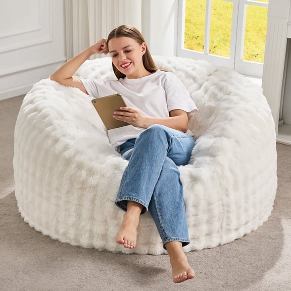 Hobestluk Bean Bag Chairs Beanbag Chair with Filler Adult Bean Bags with Fluffy & Machine Washable Cover, Giant Bean Bag Chairs for Adults (White, 3FT-36" x 36" x 22")