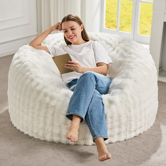 Hobestluk Bean Bag Chairs Beanbag Chair with Filler Adult Bean Bags with Fluffy & Machine Washable Cover, Giant Bean Bag Chairs for Adults (White, 3FT-36" x 36" x 22")