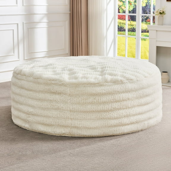 Hobestluk Bean Bag Chairs Beanbag Chair with Filler Adult Bean Bags with Fluffy Ripple Cover, Giant Bean Bag Chairs for Adults (White, 6FT - 70" x 70" x 16")
