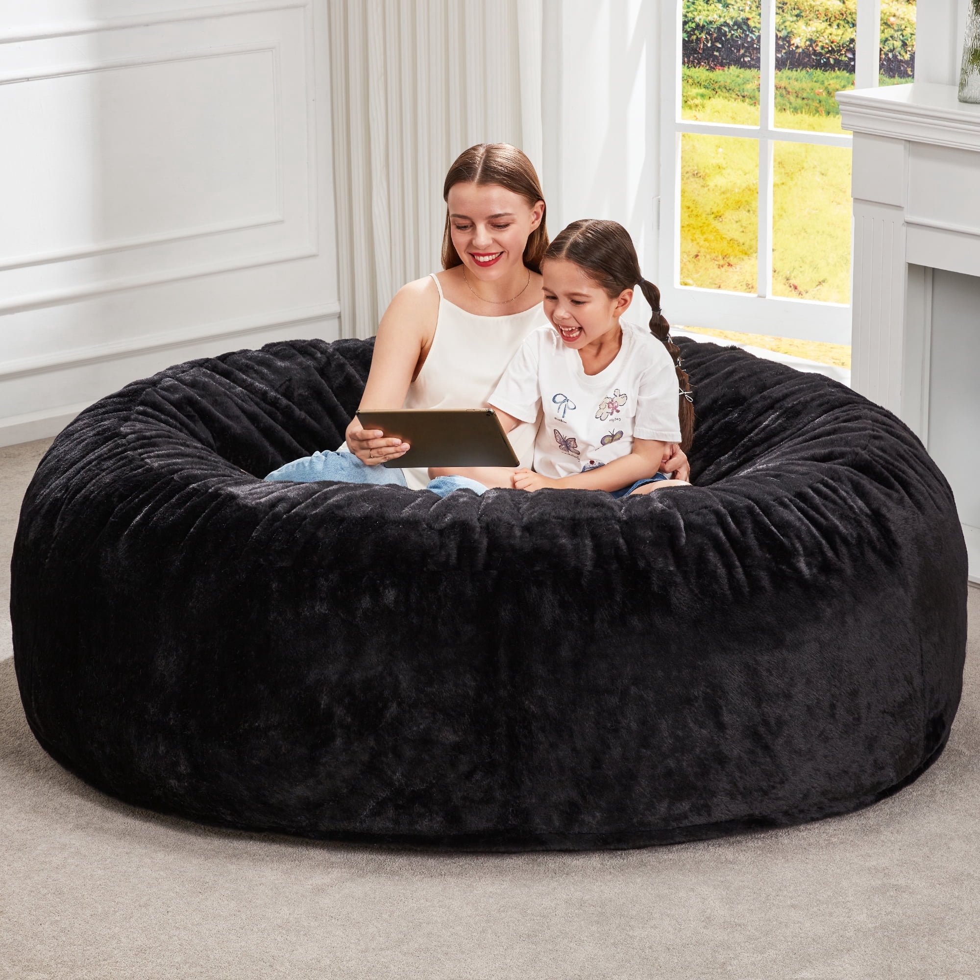 Hobestluk Bean Bag Chairs Giant Beanbag Chair with Filler, Memory Foam Bean Bags with Machine Washable Cover, Bean Bag Chairs for Adults for Living Room, Bedroom (BLACK, 6FT - 70" x 70" x 15")