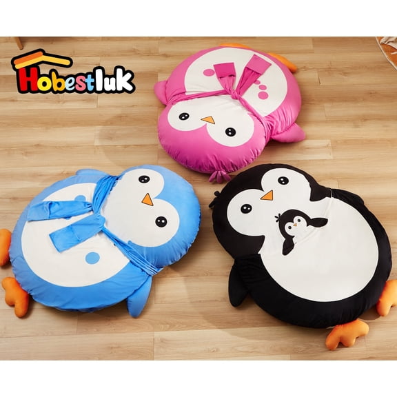 Hobestluk Beanbag Pad Beanbag Chair Sleeping Mat Bean Bag Cushion for Kids, Pink Penguin Beanbag Lounger for Living Room Bedroom or Playroom, Full