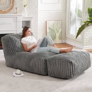 Hobestluk Big Bean Bag Lounger Chairs Large Beanbag Chair for Adults Bean Bag Sofa with Memory Foam Filled for Living Room, Bedroom or Balcony Stripe Grey
