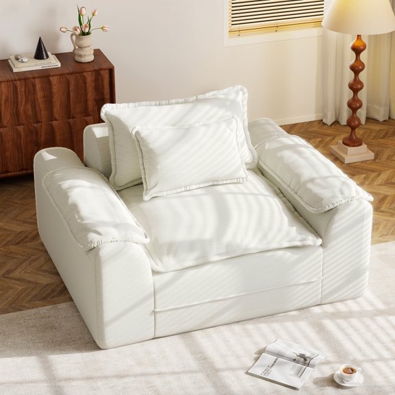 Hobestluk Cloud Single Sofa Memory Foam Couch with Deep Seat L Shaped Sofa with Removable Cover Large Couch for Living Room (Beige, Single Sofa)