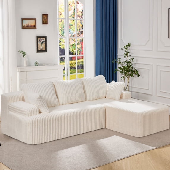 Hobestluk Modular Sectional Sofa Couches 108" L-Shape Couch 3 Seat Modular Sofa Memory Foam Sectional Couches for Living Room, Boneless Couch with Oversized Chaise (White, Right Facing)
