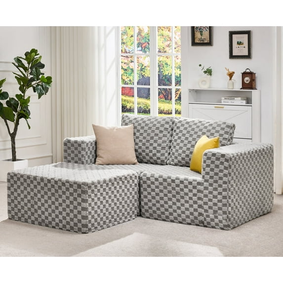 Hobestluk Modular Sectional Sofa Memory Foam Couch L Shape Sofa for Living Room Loveseat with Chaise Lounge Cloud Couch with Removable Cove (PLUSH GREY, Loveseat with chaise)