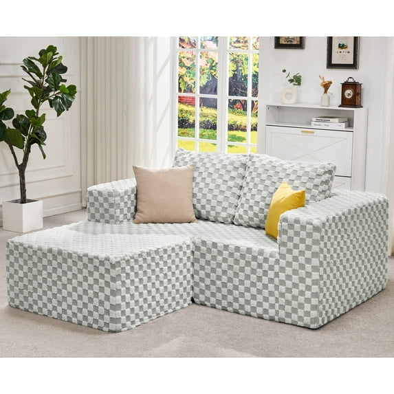 Hobestluk Modular Sectional Sofa Memory Foam Couch L Shape Sofa for Living Room Loveseat with Chaise Lounge Cloud Couch with Removable Cove (PLUSH GREYOLIVE, Loveseat with chaise)