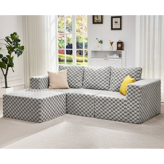 Hobestluk Modular Sectional Sofa Memory Foam Couch Oversized Sectional Sofa 3-seater with Chaise Cloud Couch with Removable Cover L Shape Sofa for Living Room (PLUSH GREY, 3-seater with chaise)