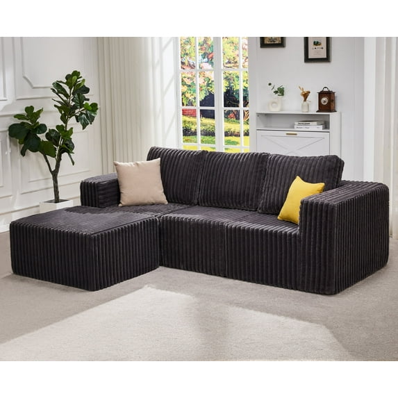 Hobestluk Modular Sectional Sofa Memory Foam Couch Oversized Sectional Sofa 3-seater with Chaise Cloud Couch with Removable Cover L Shape Sofa for Living Room (STRIP GREY, 3-seater with chaise)